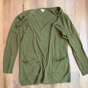 J. Crew Olive Long Cardigan Sweater Size M